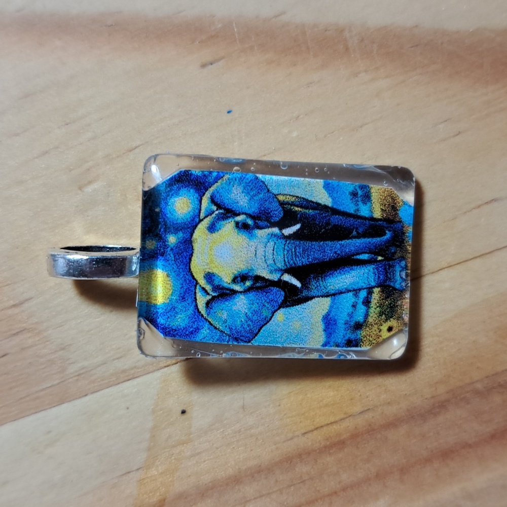 Hand Crafted Elephant Sun Glass Tile Pendant 1"